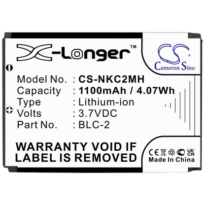 3.7V, 1100mAh, Li-ion Battery fits Nokia, 1220, 1221, 4.07Wh