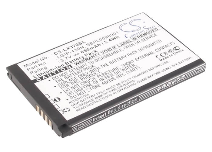 3.7V, 650mAh, Li-ion Battery fits Lg, 990g, C320, 2.405Wh
