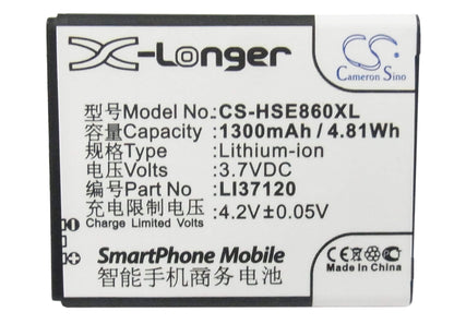 3.7V, 1300mAh, Li-ion Battery fits Hisense, E830, E860, 4.81Wh