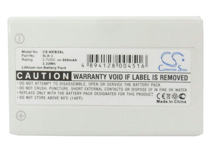 3.7V, 900mAh, Li-ion Battery fits Nokia, 6340, 6340i, 3.33Wh