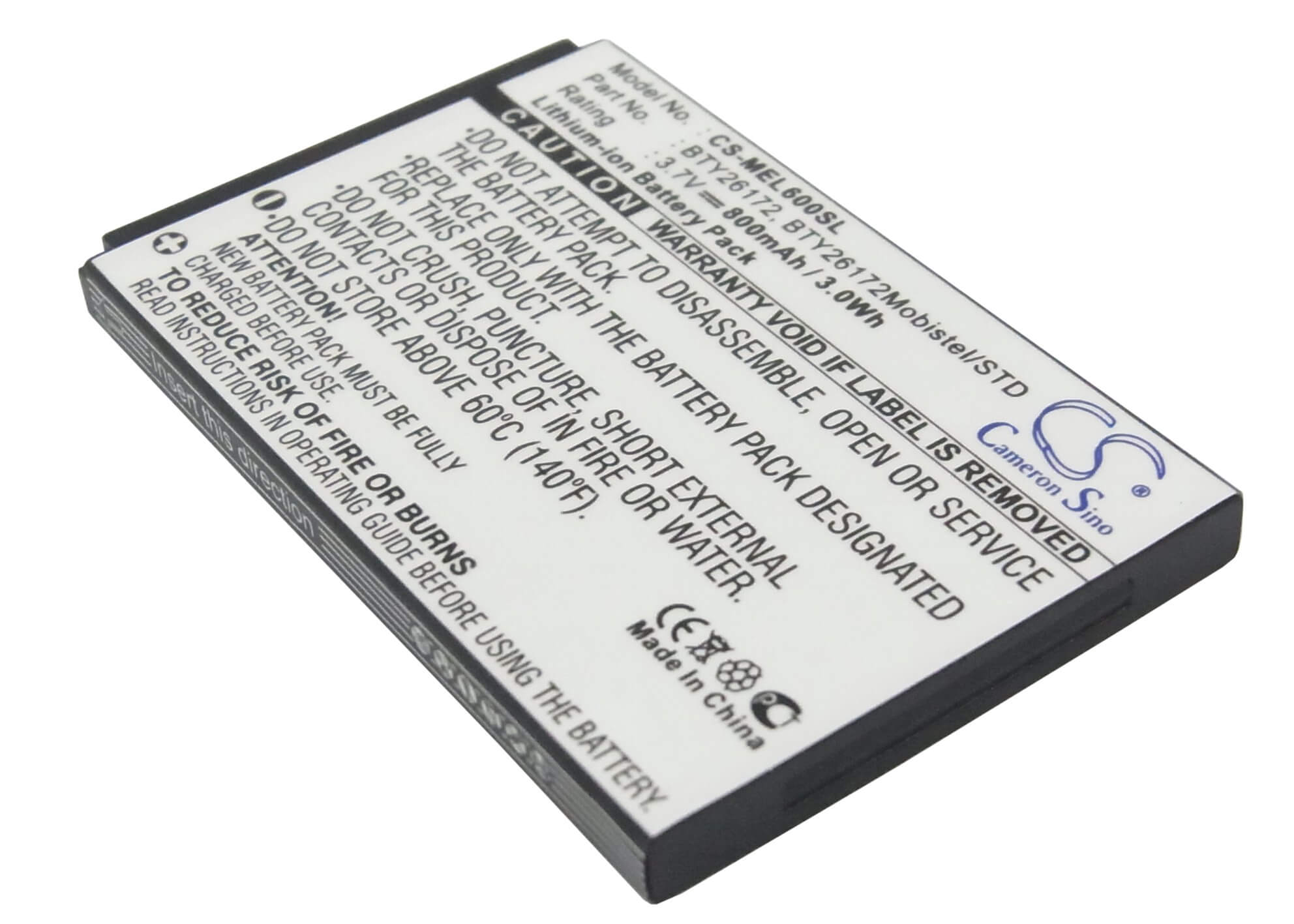 3.7V, 800mAh, Li-ion Battery fits Mobistel, El600, El600 Dual, 2.96Wh