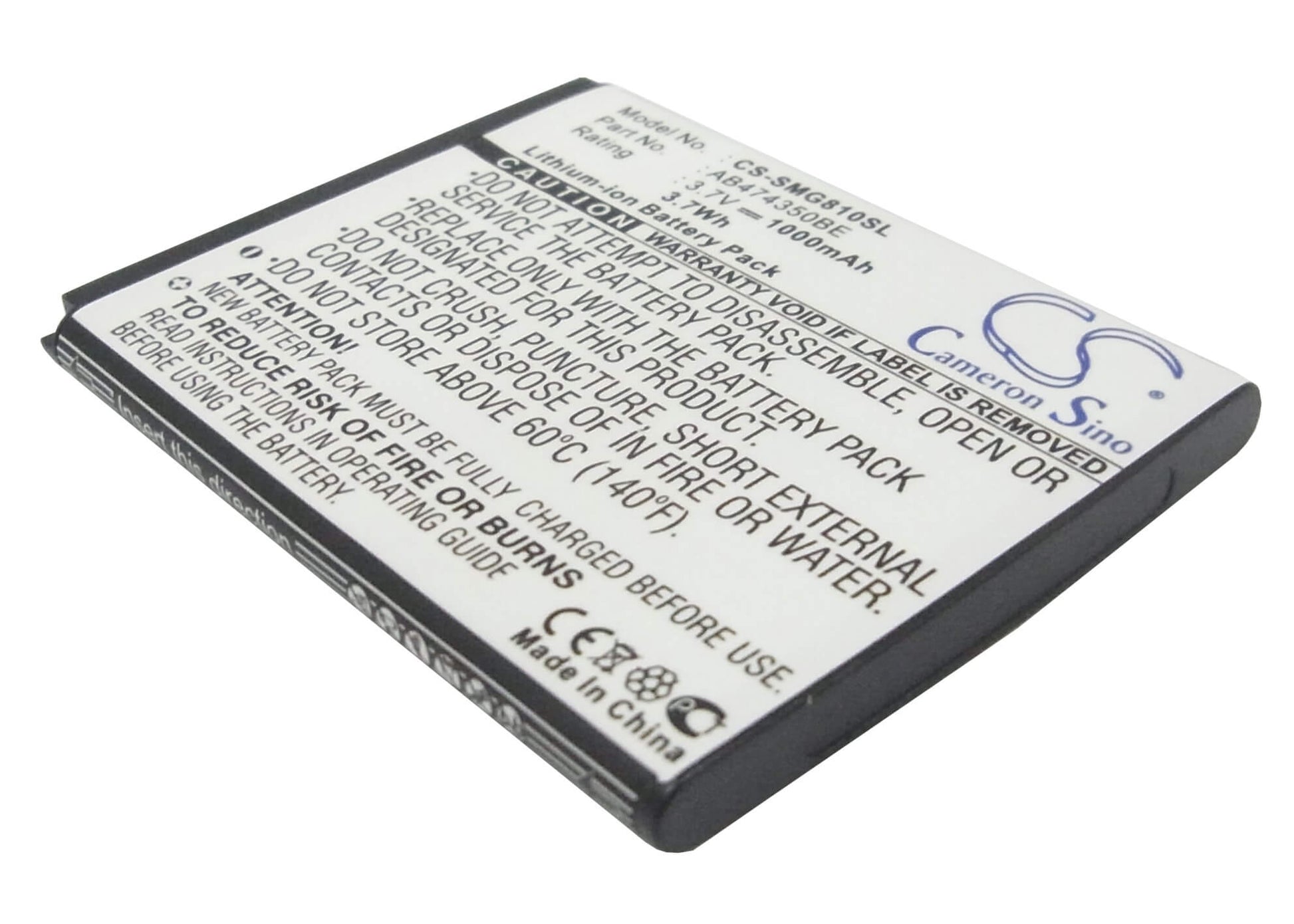 3.7V, 1000mAh, Li-ion Battery fits Samsung, B5722 Duos, Bt-b7732, 3.7Wh