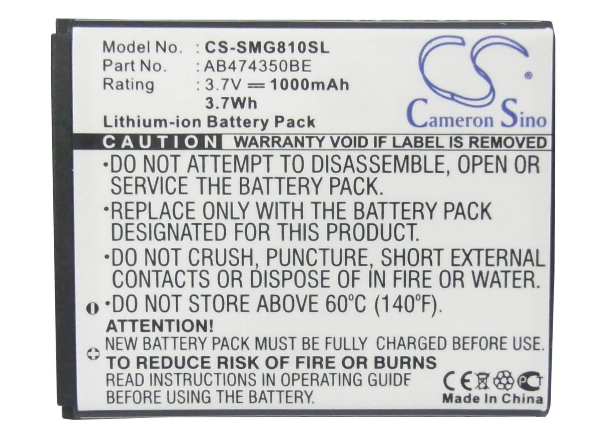 3.7V, 1000mAh, Li-ion Battery fits Samsung, B5722 Duos, Bt-b7732, 3.7Wh