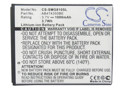 3.7V, 1000mAh, Li-ion Battery fits Samsung, B5722 Duos, Bt-b7732, 3.7Wh