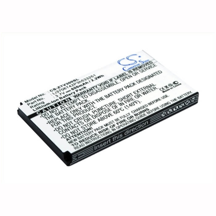 3.7V, 600mAh, Li-ion Battery fits Zte, V190, V260, 2.22Wh