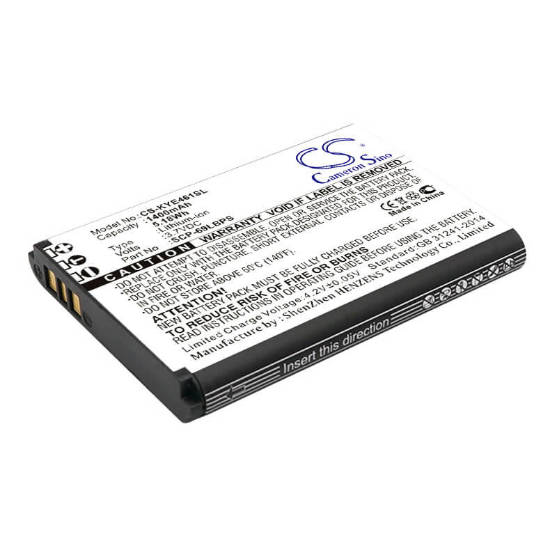 3.7V, 1400mAh, Li-ion Battery fits Kyocera, Duraxtp, Duraxv Lte, 5.18Wh