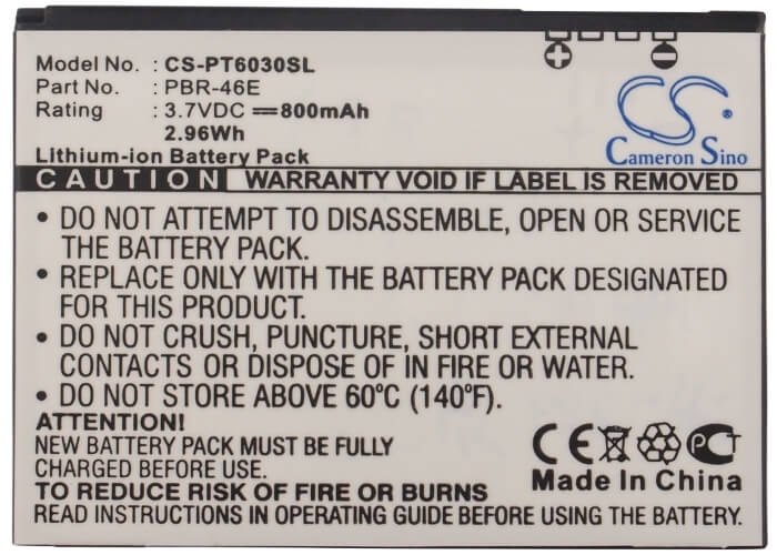3.7V, 800mAh, Li-ion Battery fits Pantech, P6030, Renue, 2.96Wh