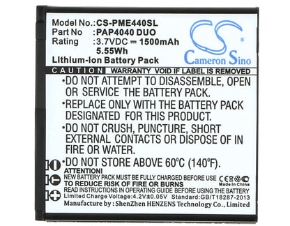3.7V, 1500mAh, Li-ion Battery fits Prestigio, Multiphone 4040 Duo, 5.55Wh