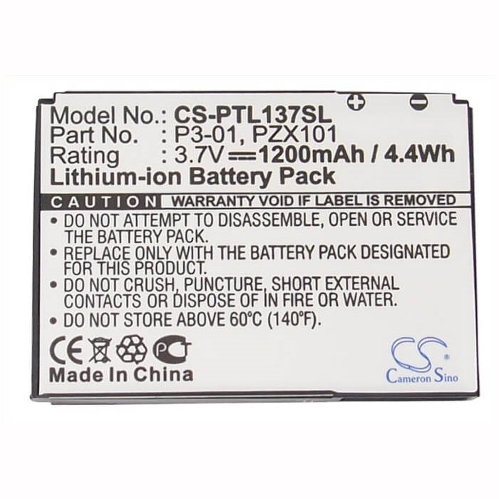 3.7V, 1200mAh, Li-ion Battery fits Pharos, Ptl137, Ptl137a, 4.44Wh