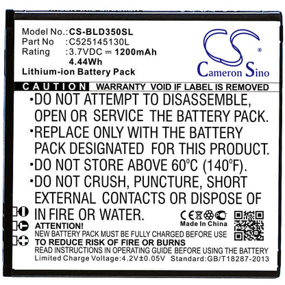 3.7V, 1200mAh, Li-ion Battery fits Blu, A010l, A010u, 4.44Wh