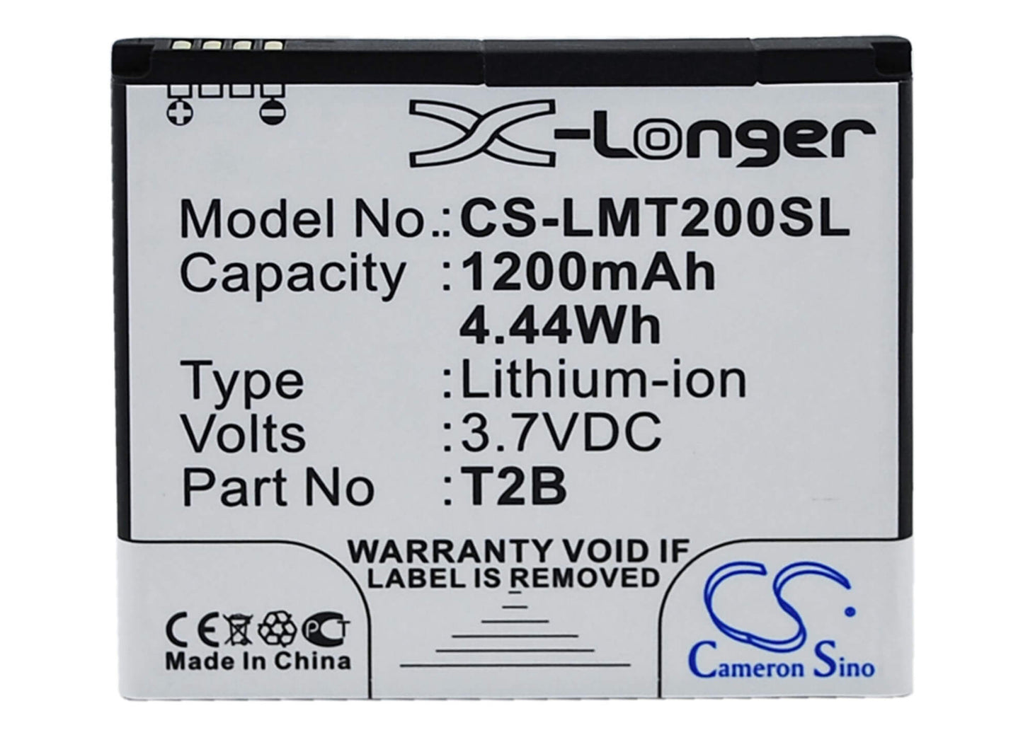 3.7V, 1200mAh, Li-ion Battery fits Lumigon, T2, 4.44Wh
