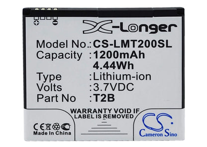 3.7V, 1200mAh, Li-ion Battery fits Lumigon, T2, 4.44Wh