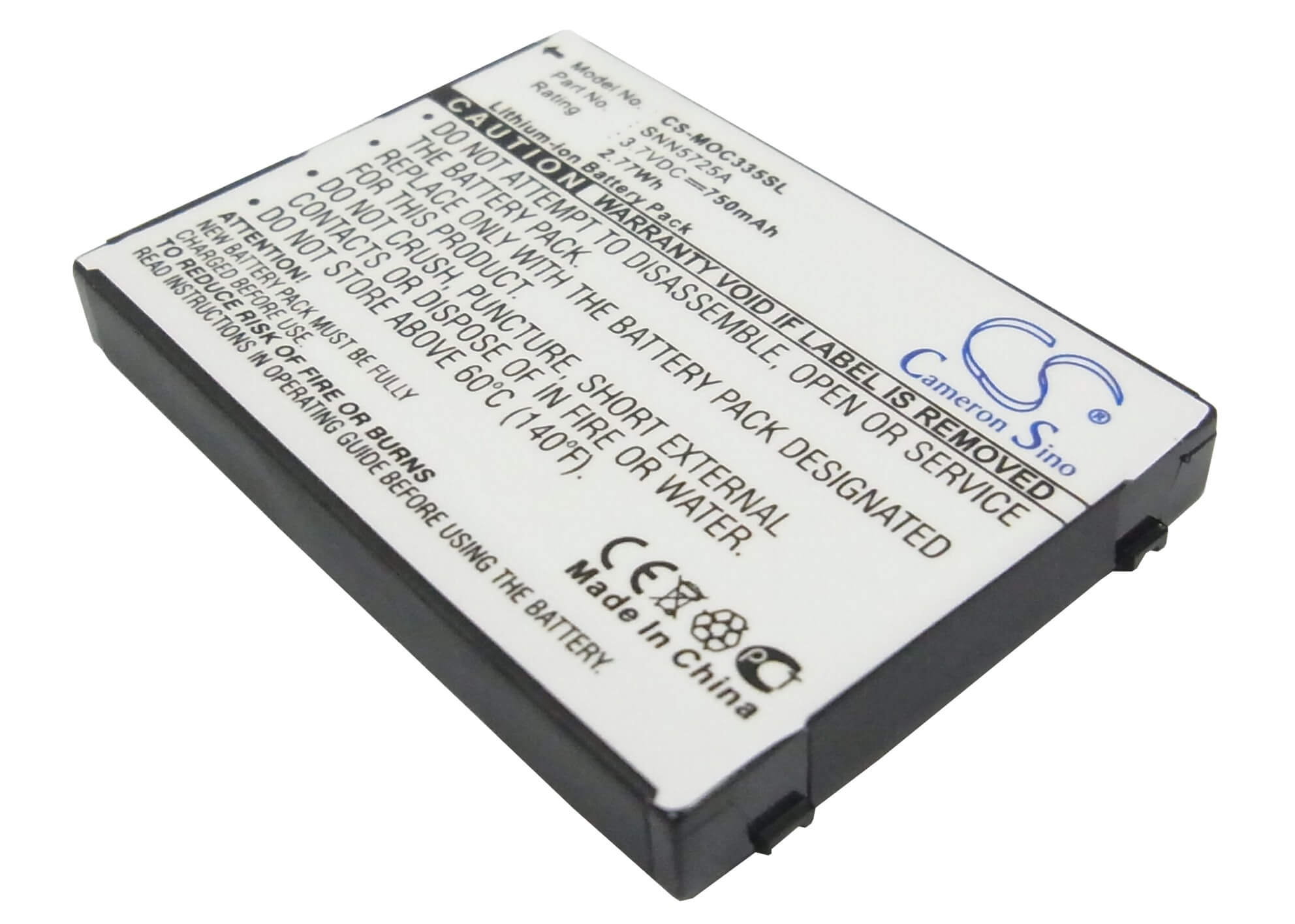 3.7V, 750mAh, Li-ion Battery fits Motorola, C300, C335, 2.775Wh