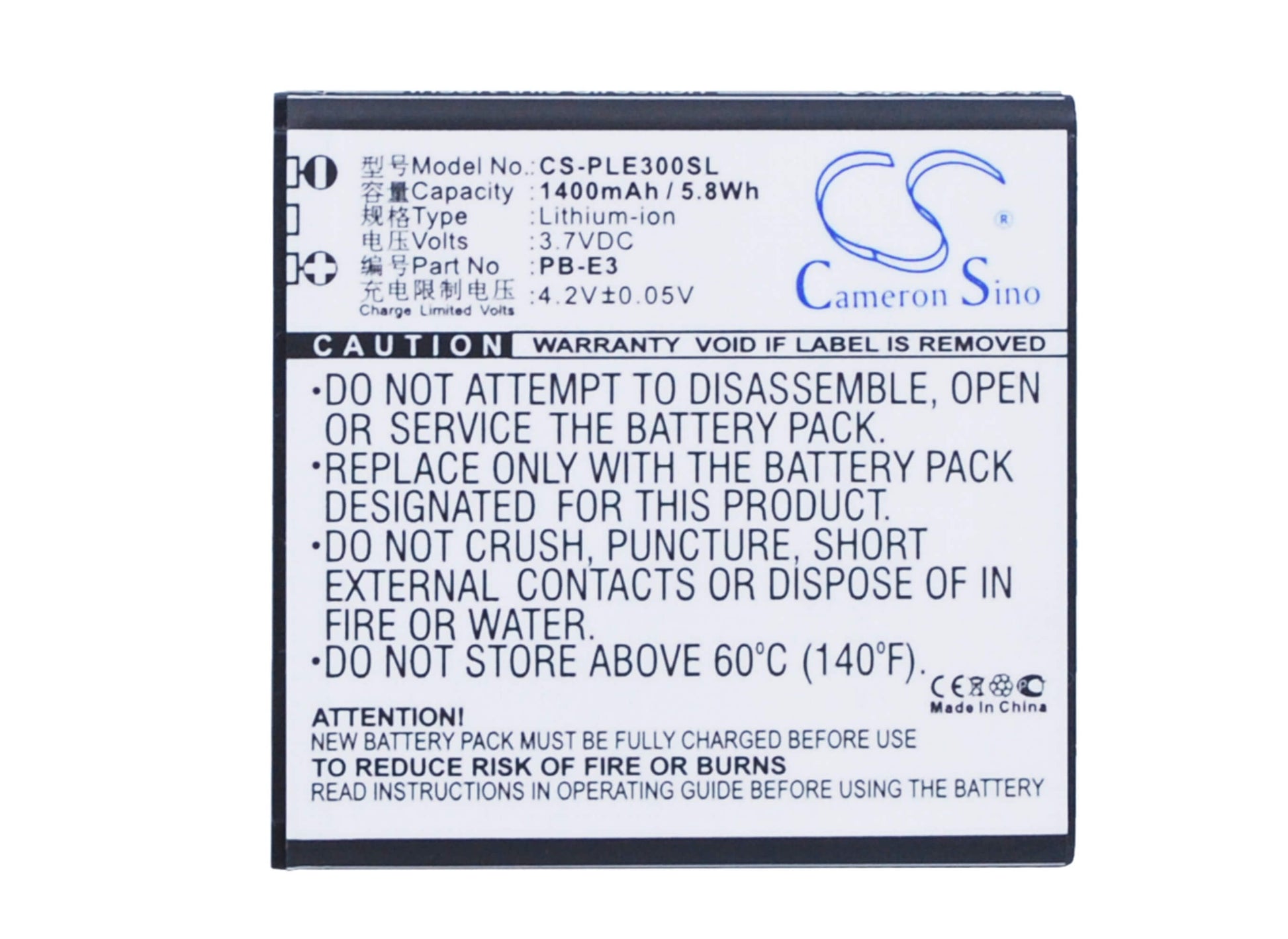 3.7V, 1400mAh, Li-ion Battery fits Pole, E3, 5.18Wh