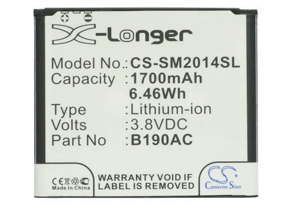 3.8V, 1700mAh, Li-ion Battery fits Samsung, Sm-g9092, Sm-g9098, 6.46Wh
