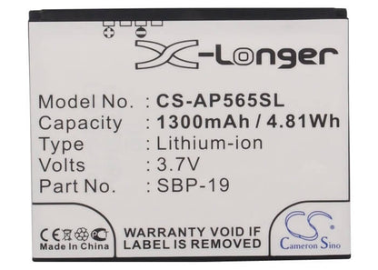 3.7V, 1300mAh, Li-ion Battery fits Asus, P565, 4.81Wh