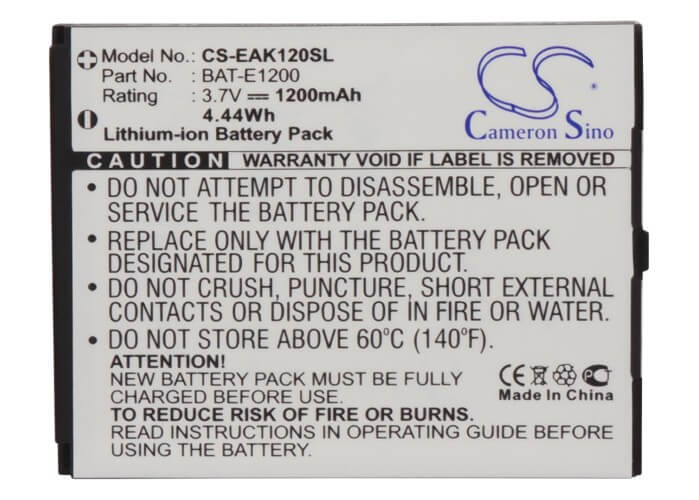 3.7V, 1200mAh, Li-ion Battery fits Emporia, Ak-e1200, Telme E1000, 4.44Wh