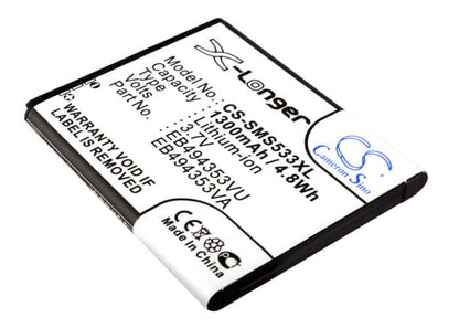 3.7V, 1300mAh, Li-ion Battery fits Samsung, Dart, Doubletime, 4.81Wh