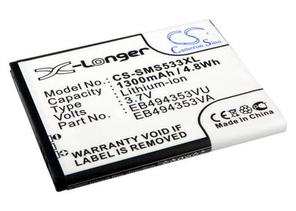 3.7V, 1300mAh, Li-ion Battery fits Samsung, Dart, Doubletime, 4.81Wh