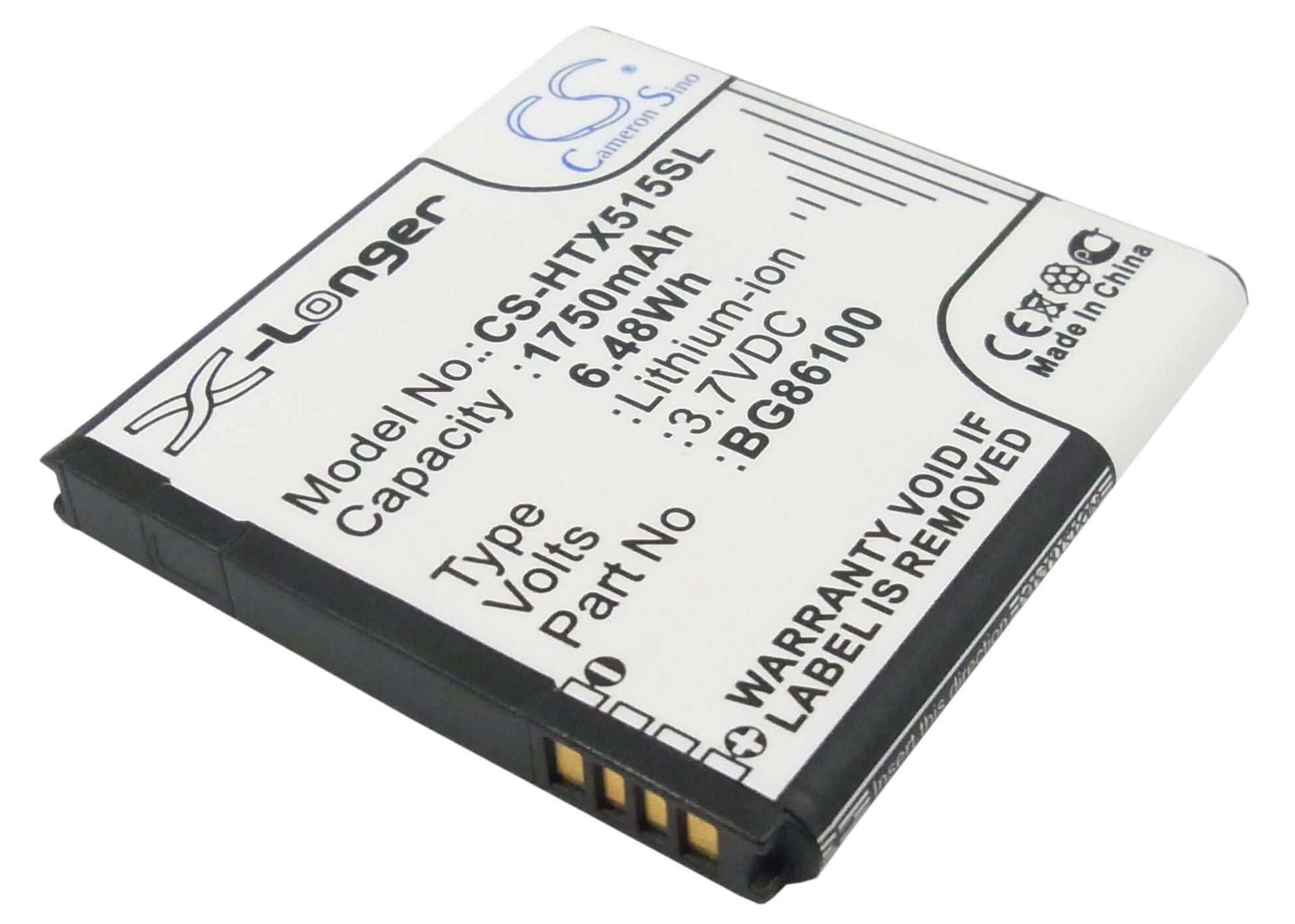 3.7V, 1750mAh, Li-ion Battery fits T-mobile, Pg86100, Sensation 4g, 6.475Wh