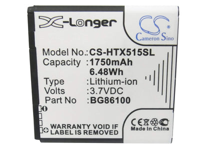 3.7V, 1750mAh, Li-ion Battery fits T-mobile, Pg86100, Sensation 4g, 6.475Wh