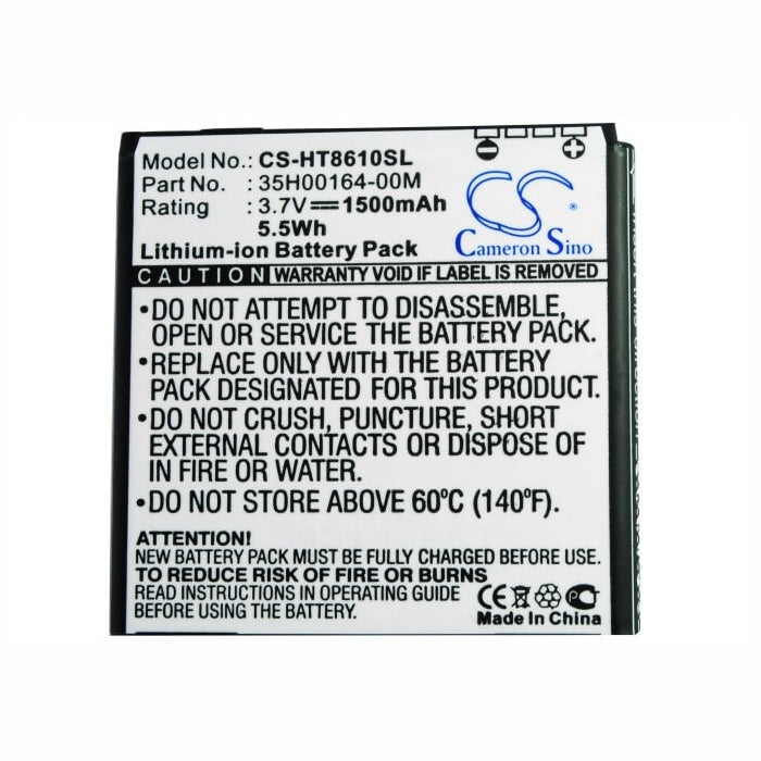 3.7V, 1500mAh, Li-ion Battery fits T-mobile, Pg86100, Sensation 4g, 5.55Wh