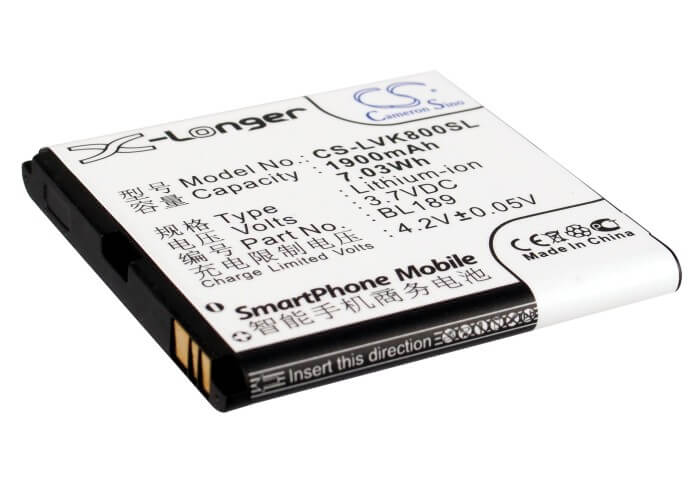 3.7V, 1900mAh, Li-ion Battery fits Lenovo, K800, 7.03Wh
