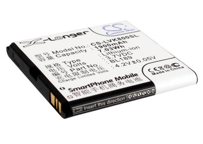 3.7V, 1900mAh, Li-ion Battery fits Lenovo, K800, 7.03Wh