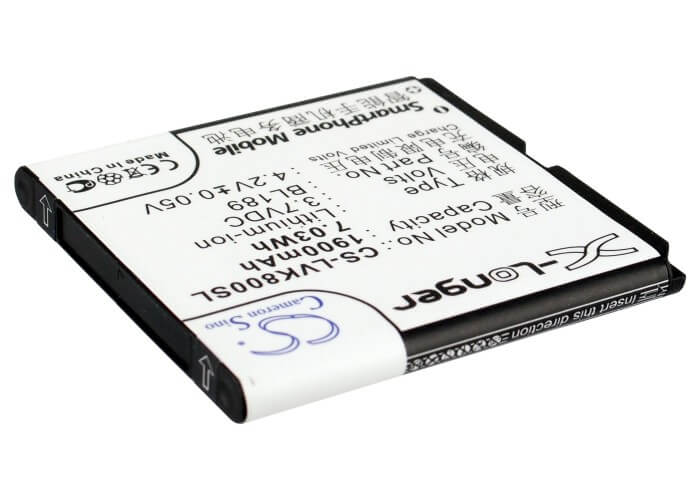 3.7V, 1900mAh, Li-ion Battery fits Lenovo, K800, 7.03Wh