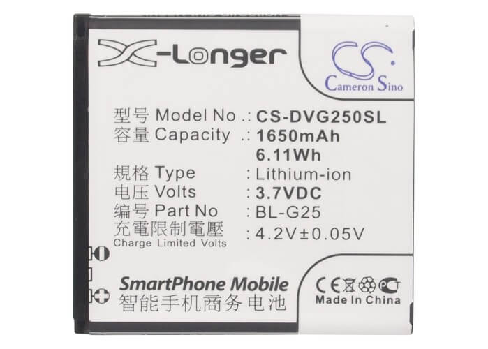3.7V, 1650mAh, Li-ion Battery fits Hosin, U6, U7, 6.105Wh