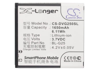 3.7V, 1650mAh, Li-ion Battery fits Yusun, I2, I2c, 6.105Wh