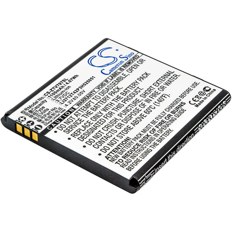 3.7V, 1100mAh, Li-ion Battery fits Zte, V797, 4.07Wh