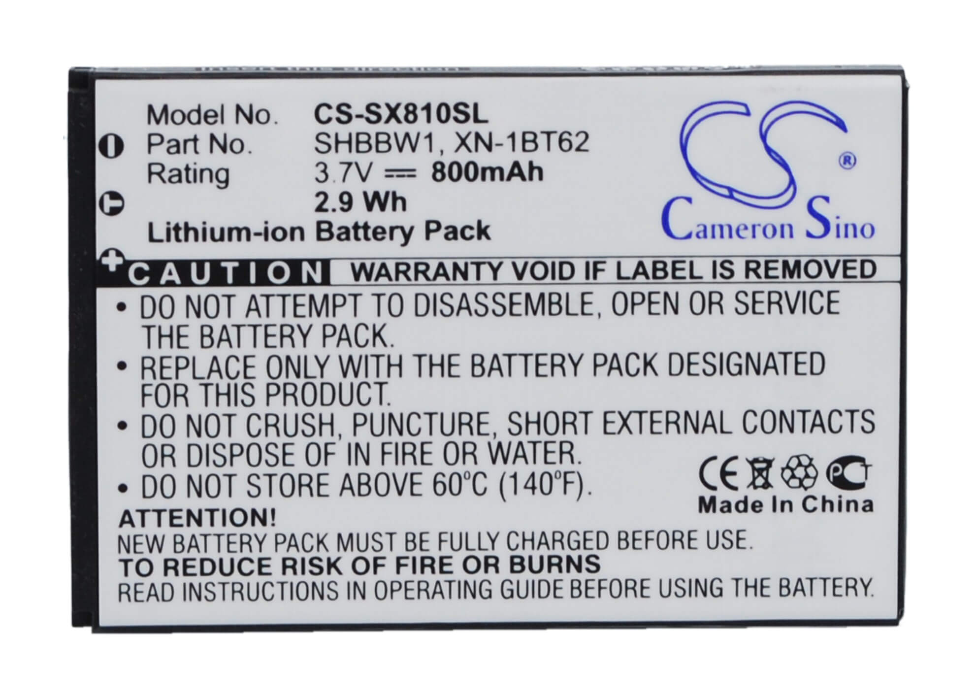 3.7V, 650mAh, Li-ion Battery fits Sharp, 8010c, 825sh, 2.405Wh
