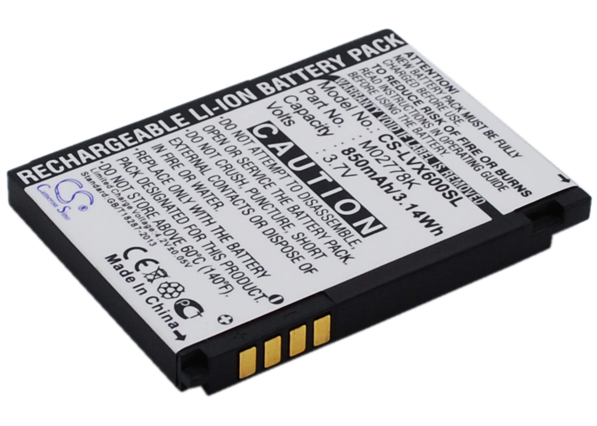 3.7V, 850mAh, Li-ion Battery fits Lg, Lotus, Lx600, 3.145Wh