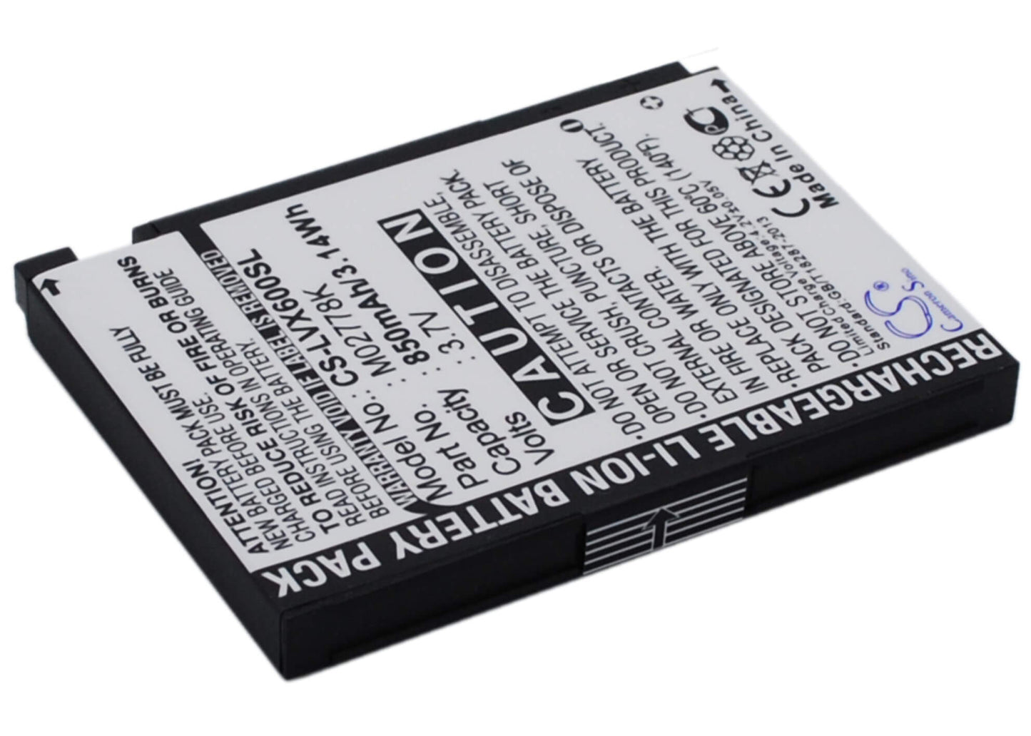 3.7V, 850mAh, Li-ion Battery fits Lg, Lotus, Lx600, 3.145Wh