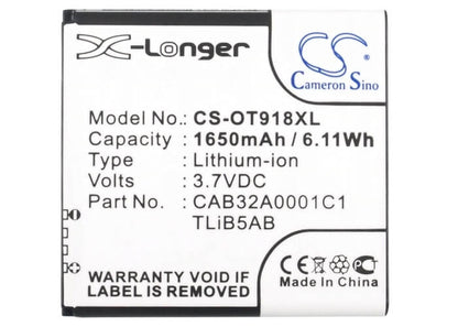 3.7V, 1650mAh, Li-ion Battery fits Tcl, A980, A986, 6.105Wh