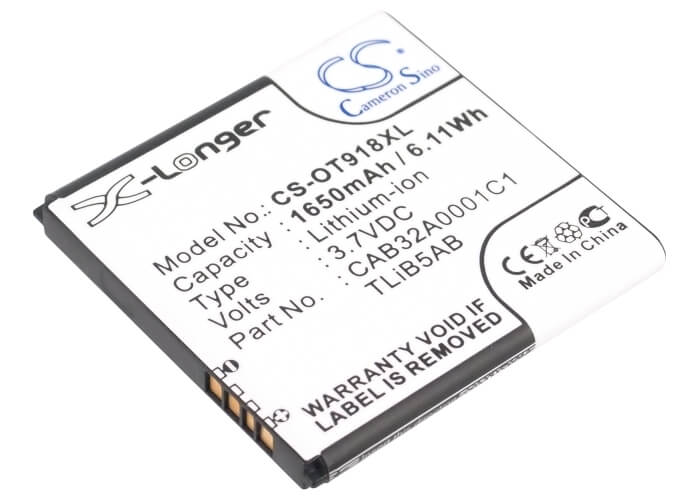 3.7V, 1650mAh, Li-ion Battery fits Alcatel, One Touch 918 Mix, Ot-918 Mix, 6.105Wh