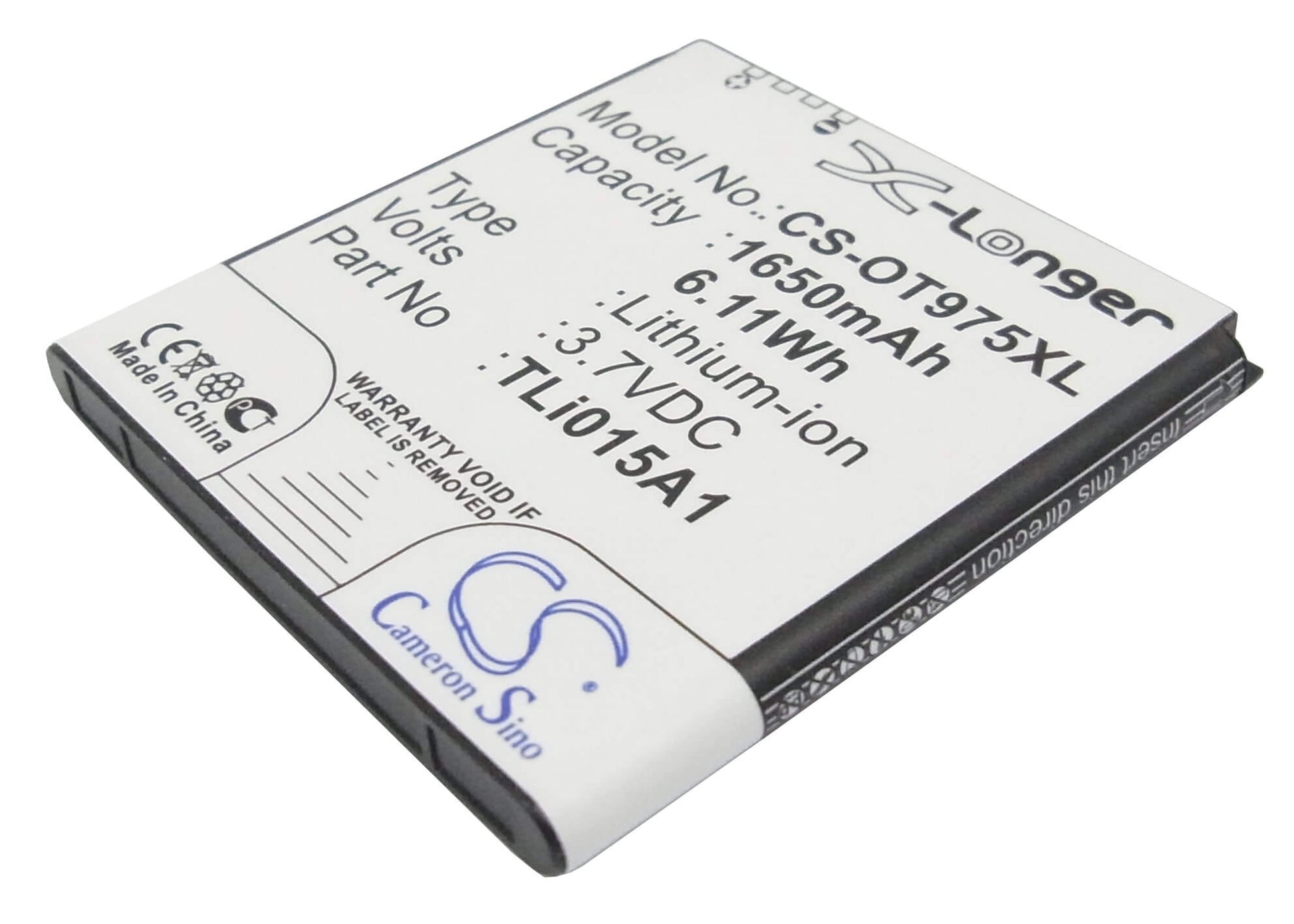 3.7V, 1650mAh, Li-ion Battery fits Vodafone, 975n, Smart 3, 6.105Wh