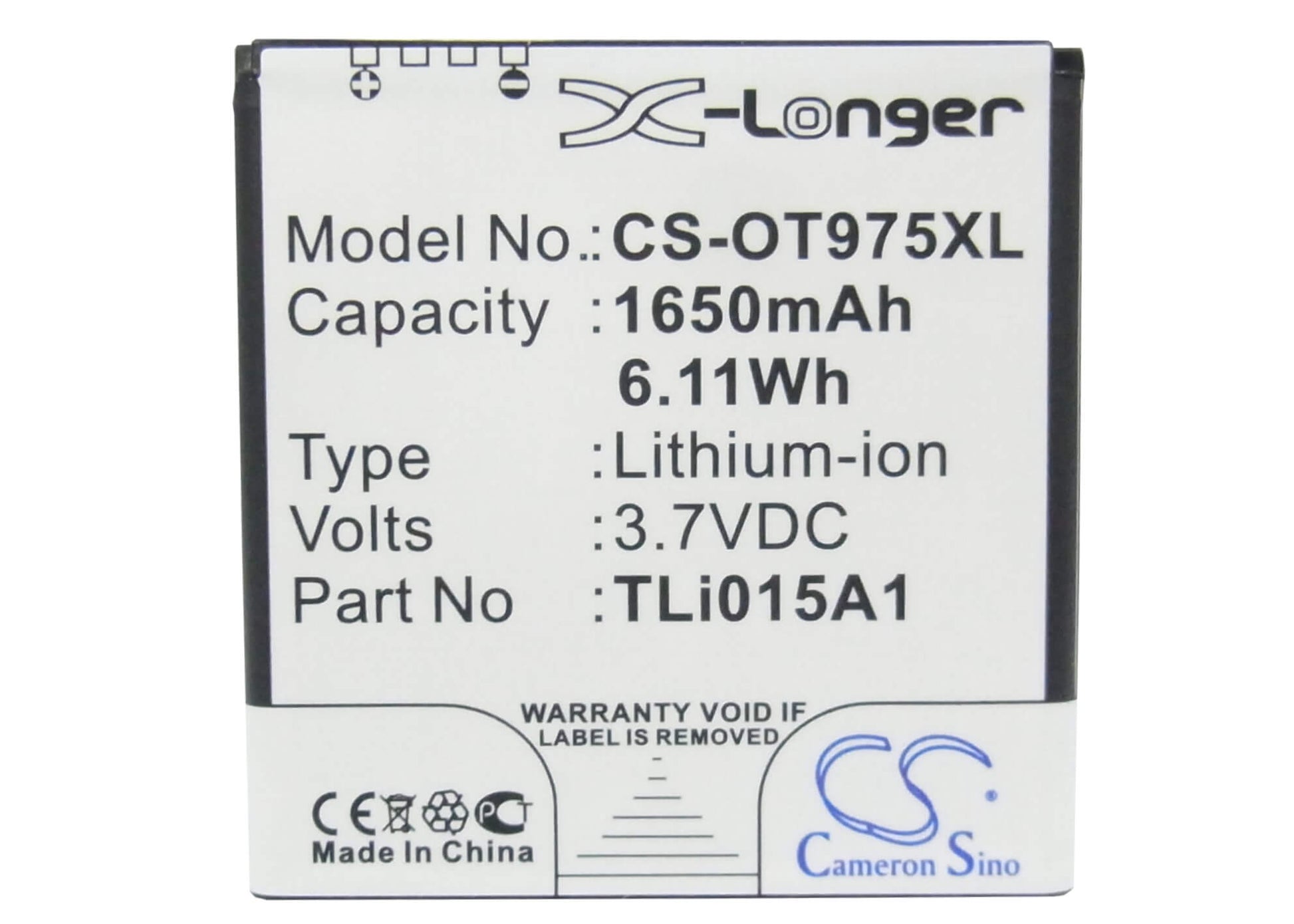3.7V, 1650mAh, Li-ion Battery fits Base, Varia, 6.105Wh