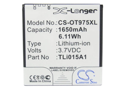3.7V, 1650mAh, Li-ion Battery fits Base, Varia, 6.105Wh