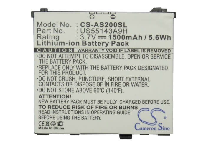 3.7V, 1500mAh, Li-ion Battery fits Acer, F1, Neotouch S200, 5.55Wh