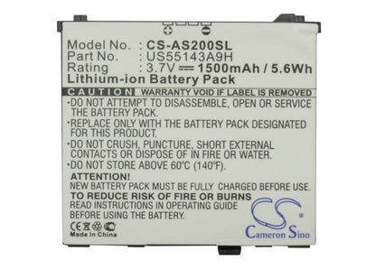 3.7V, 1500mAh, Li-ion Battery fits Acer, F1, Neotouch S200, 5.55Wh
