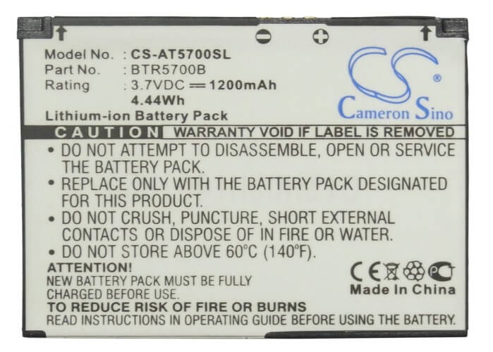 3.7V, 1200mAh, Li-ion Battery fits Audiovox, Smt5700, Smt-5700, 4.44Wh