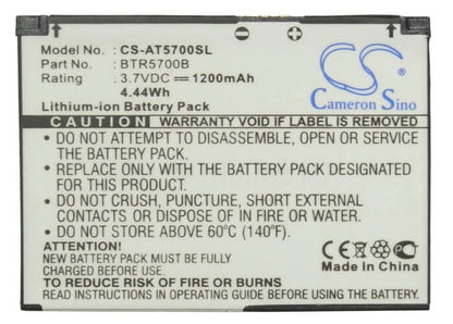 3.7V, 1200mAh, Li-ion Battery fits Audiovox, Smt5700, Smt-5700, 4.44Wh