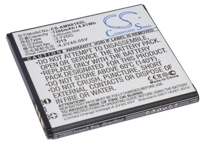 3.7V, 1300mAh, Li-ion Battery fits Amoi, N806, N807, 4.81Wh