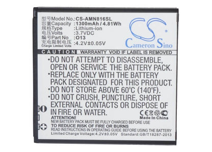 3.7V, 1300mAh, Li-ion Battery fits Amoi, N806, N807, 4.81Wh