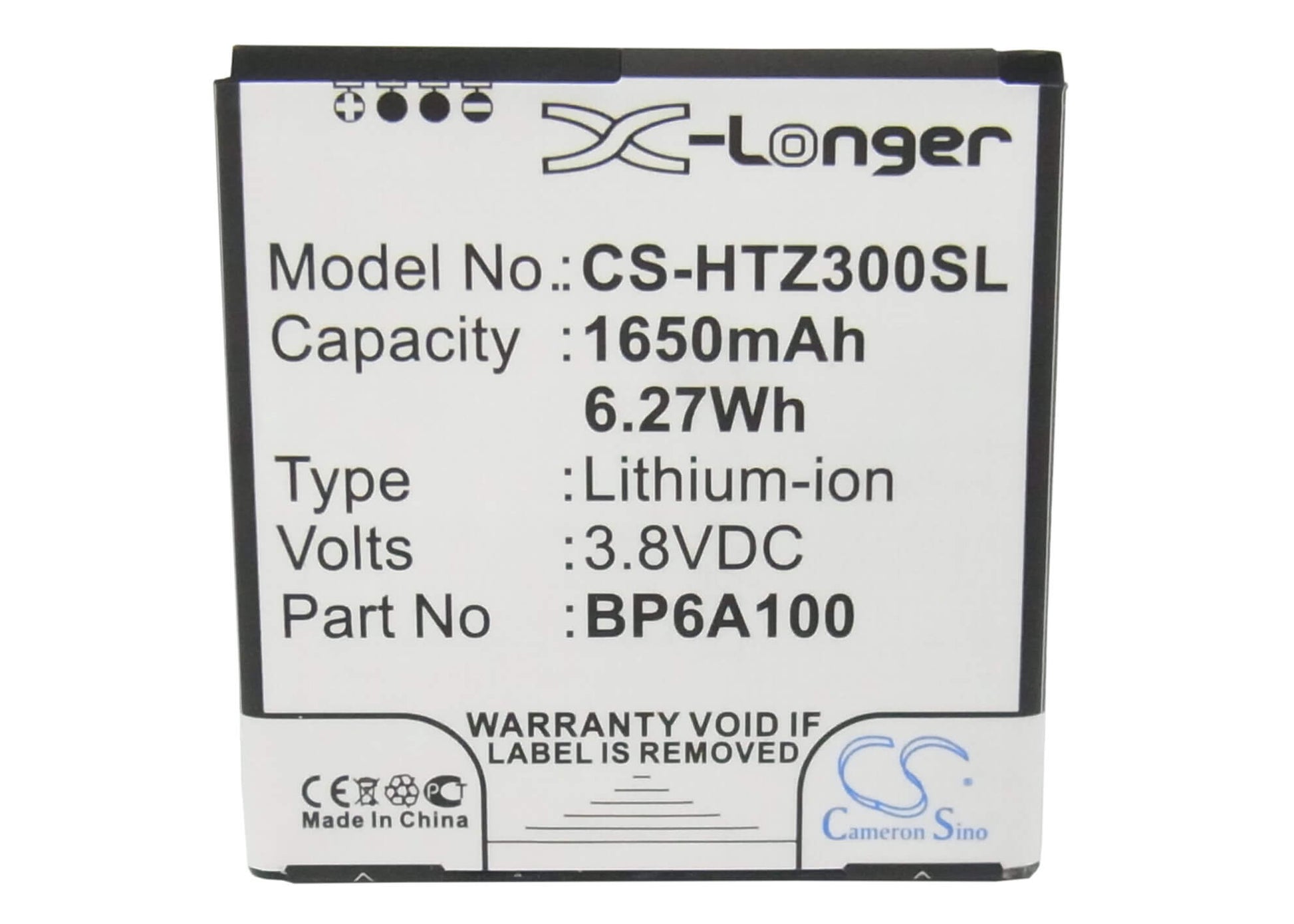 3.8V, 1650mAh, Li-ion Battery fits Htc, 0pa6a100, Desire 300, 6.27Wh