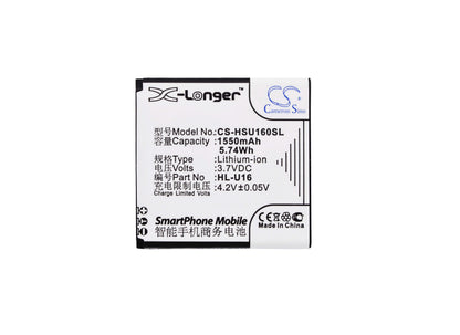 3.7V, 1550mAh, Li-ion Battery fits Hosin, U16, 5.735Wh