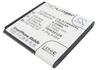 3.7V, 1700mAh, Li-ion Battery fits K-touch, W608, W680, 6.29Wh