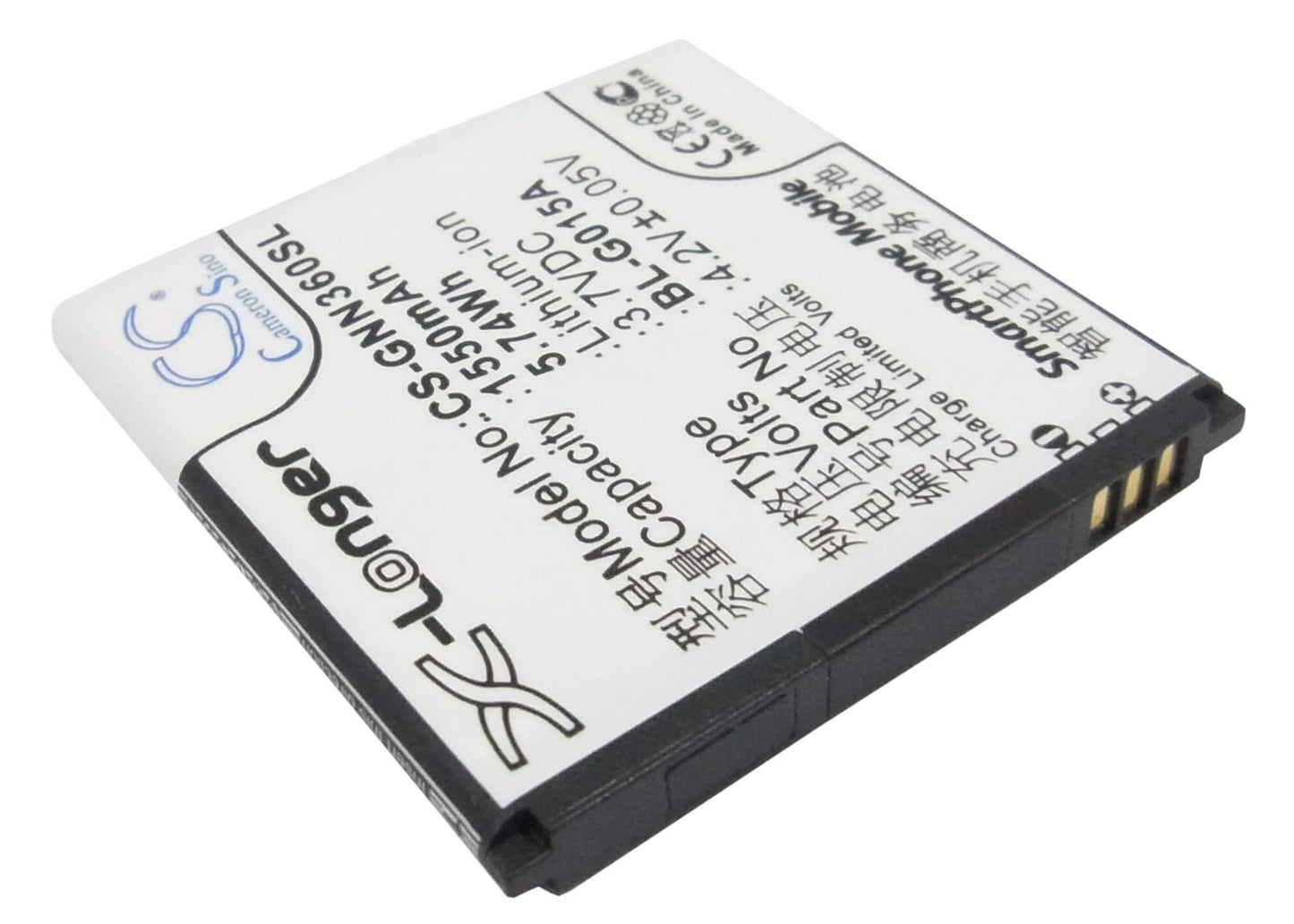 3.7V, 1550mAh, Li-ion Battery fits Gionee, Gn108, Gn205h, 5.735Wh